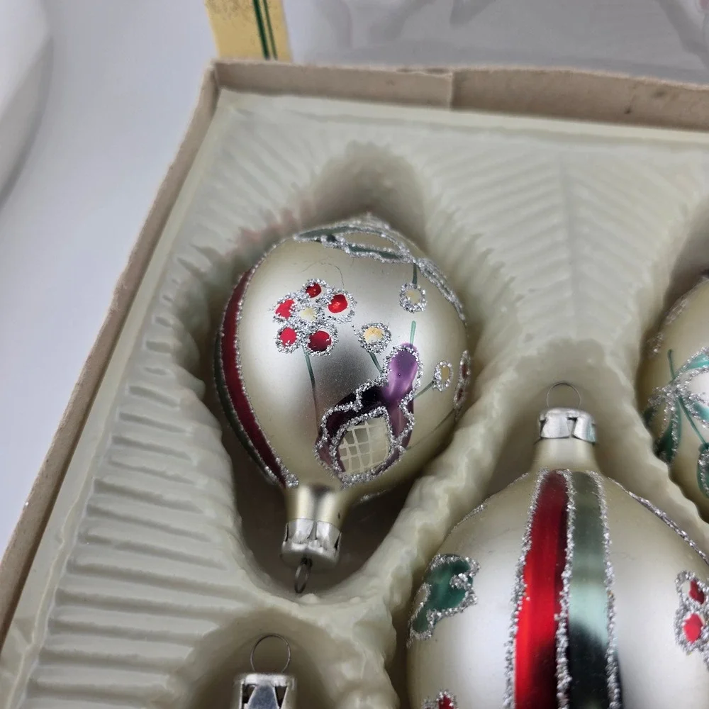 Christmas Classics Glass Ornaments‎ Hand Decorated Lot 5 Frosted Teardrop